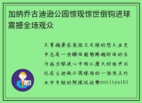 加纳乔古迪逊公园惊现惊世倒钩进球震撼全场观众 加纳乔古迪逊公园惊现惊世倒钩进球震撼全场观众